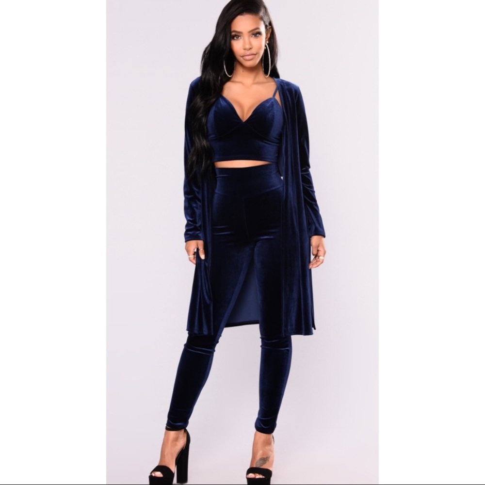 More the merrier blue velvet matching set